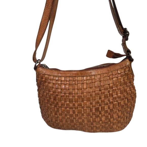 Vilenca Leather Bag Brown Woven Leather Adjustable Shoulder Curved Braided - Picture 9 of 16